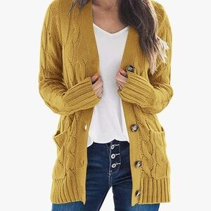 Chic Mustard Cable Knit Cardigan
